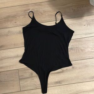 Athleta black ribbed thong body suit